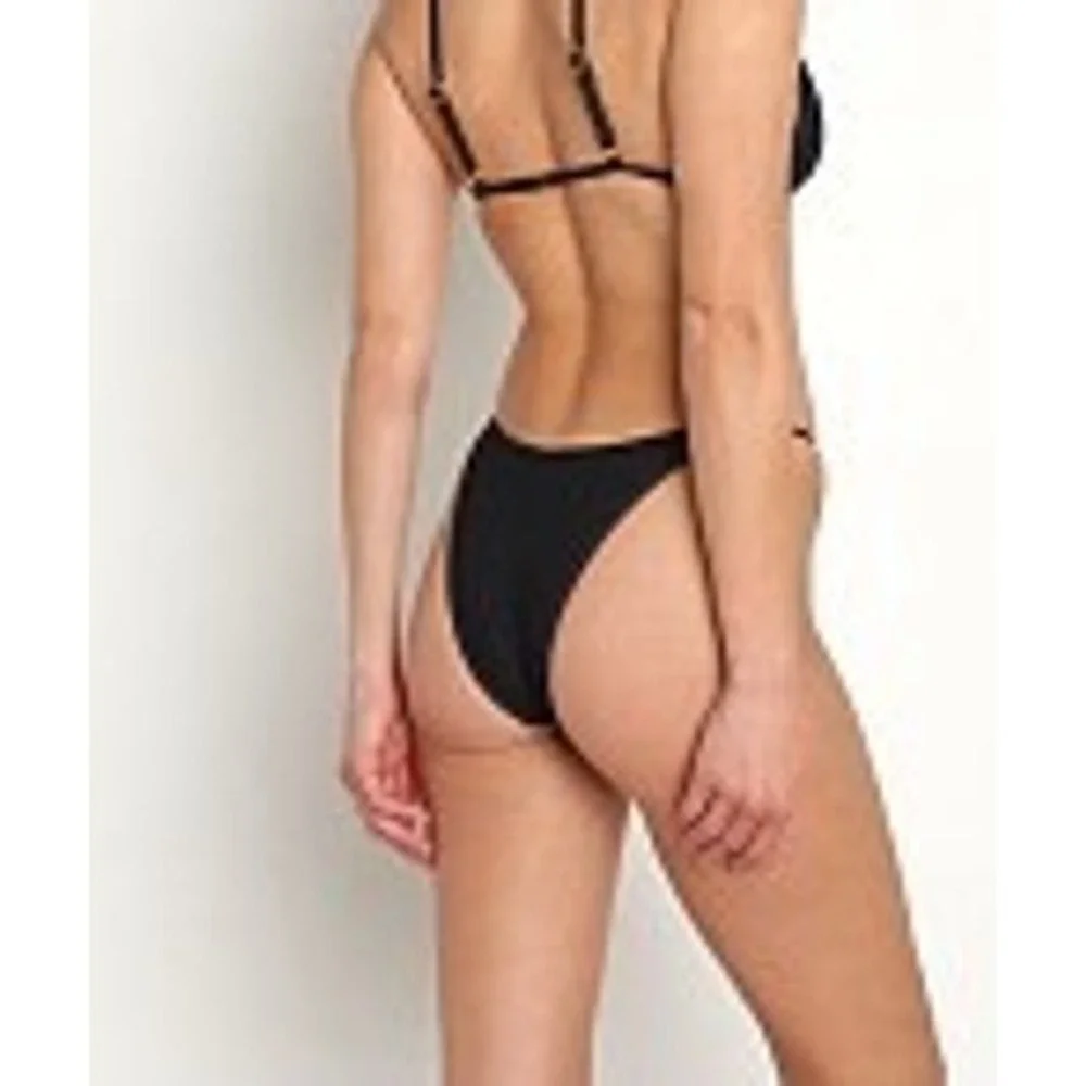 L*Space Jay Bottom Bitsy Black Ribbed High Leg Bikini Bottoms RHJAB20 XL New